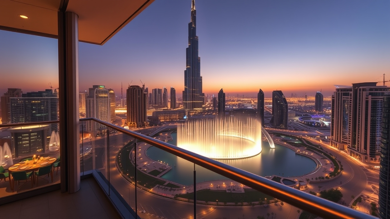 Balcony view of Downtown Dubai and Burj Khalifa