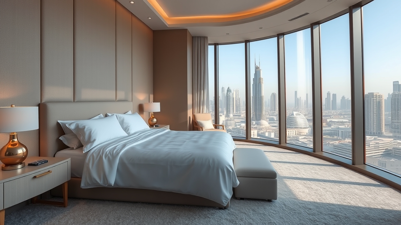 Elegant bedroom in a Dubai hotel apartment