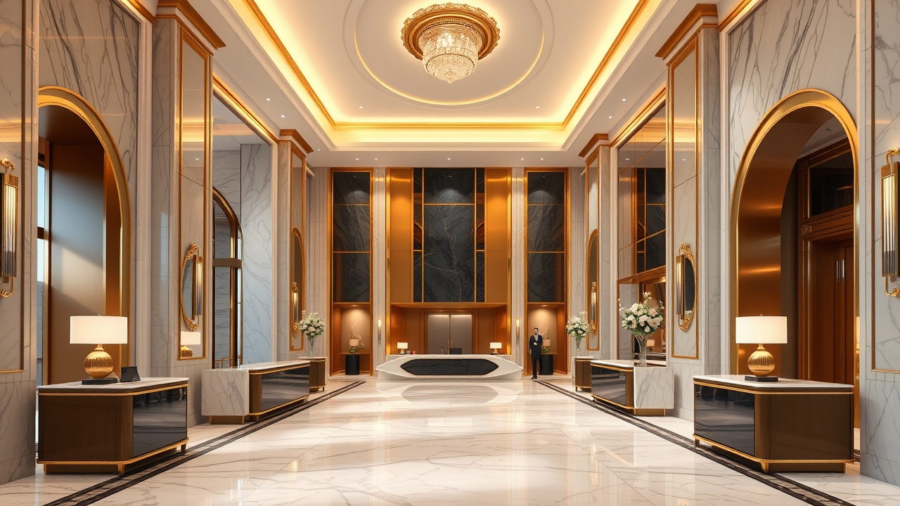 Luxury lobby of a serviced apartment building in Dubai