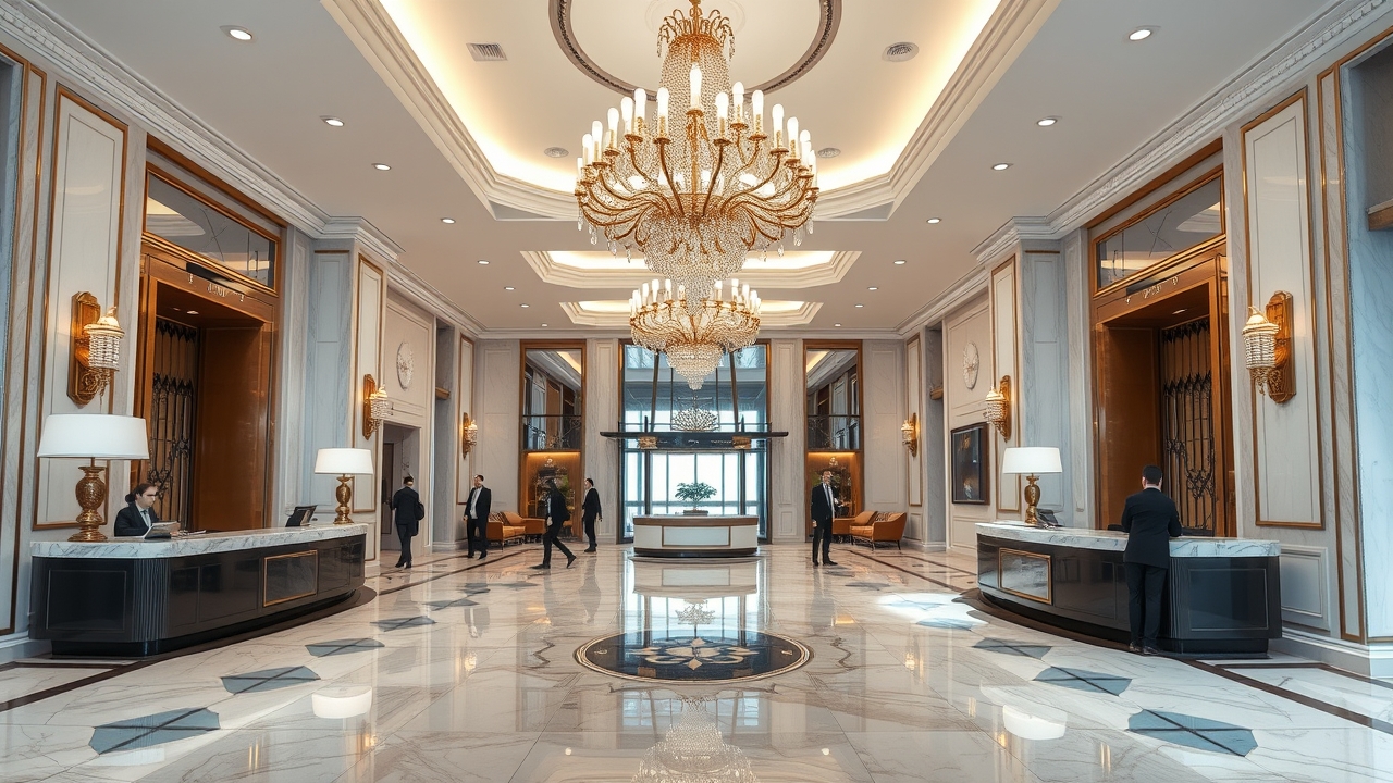Opulent hotel lobby on Sheikh Zayed Road Dubai