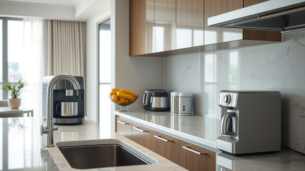 Modern fully equipped kitchen in a Dubai serviced apartment