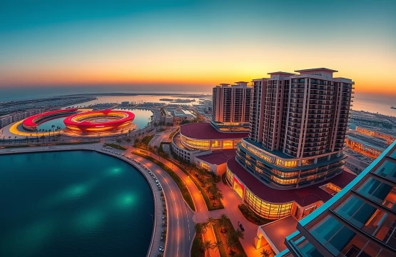 Modern luxury serviced apartments overlooking the Yas Marina Circuit on Yas Island, Abu Dhabi.