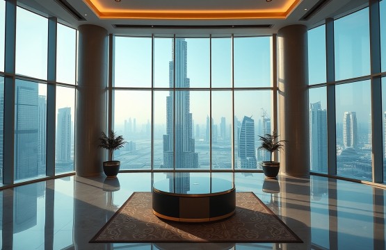 Luxury serviced apartment lobby in Dubai near Burj Khalifa