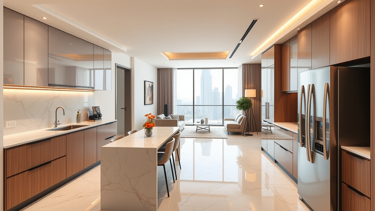 Modern kitchen in a Business Bay serviced apartment