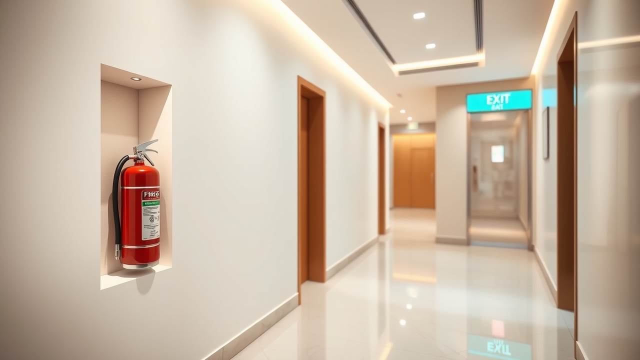 Fire safety equipment in a modern Dubai residential building