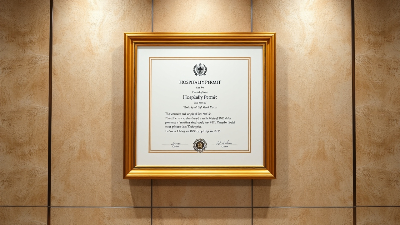 Official hospitality permit displayed in a Dubai property lobby