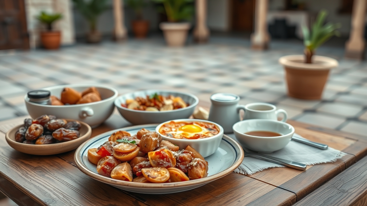 Traditional Emirati breakfast spread in Old Dubai