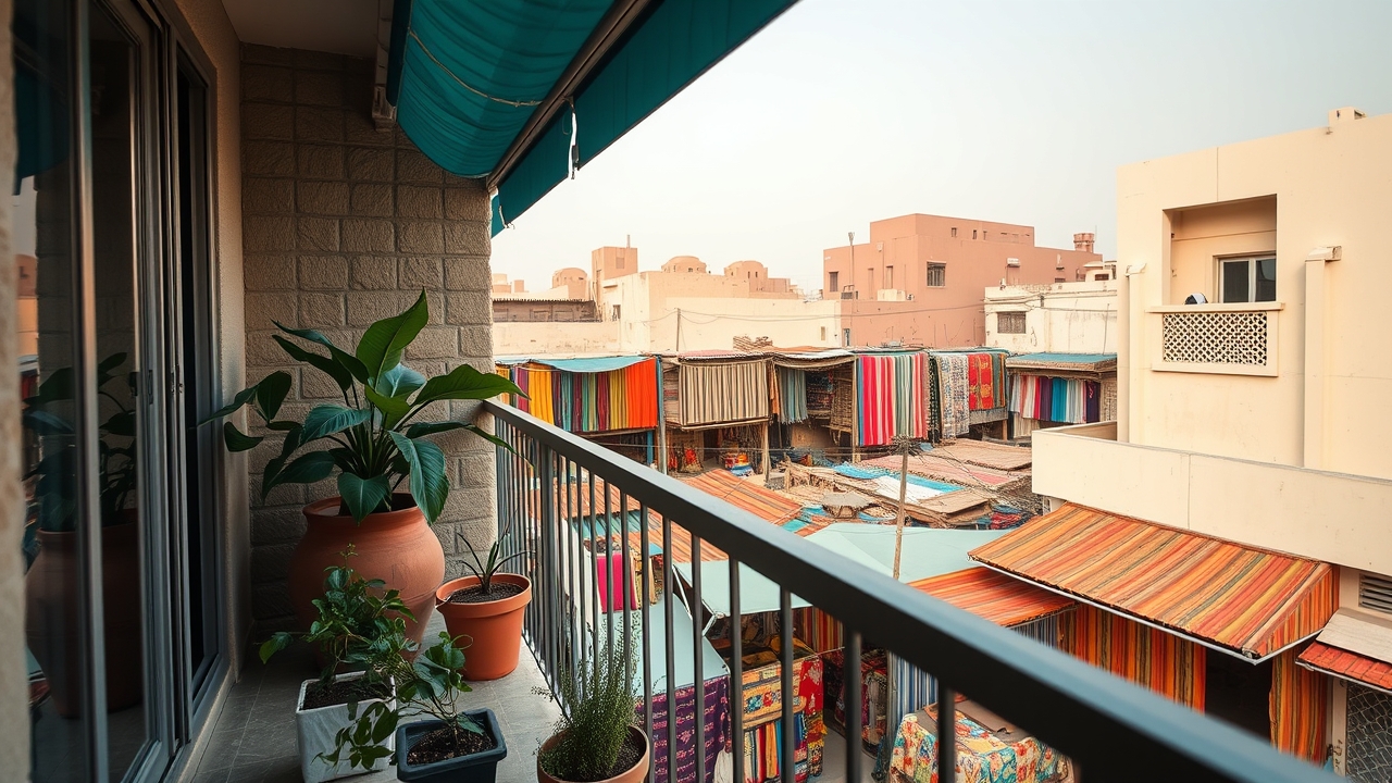 Pet friendly balcony overlooking Bur Dubai souk