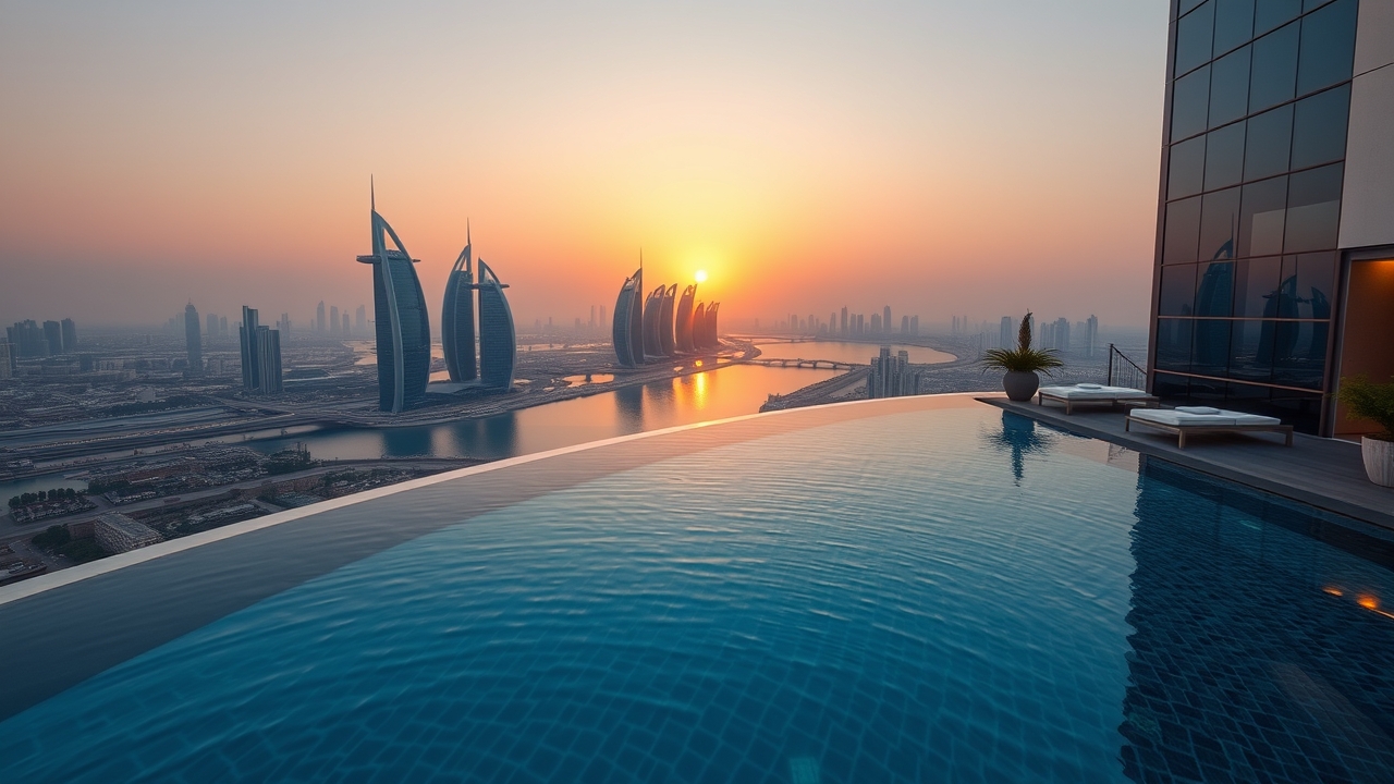 Rooftop infinity pool overlooking Business Bay