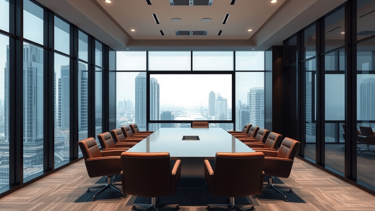 High-end corporate meeting room with city views