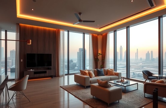 Luxury serviced apartment living room in Al Barsha Dubai