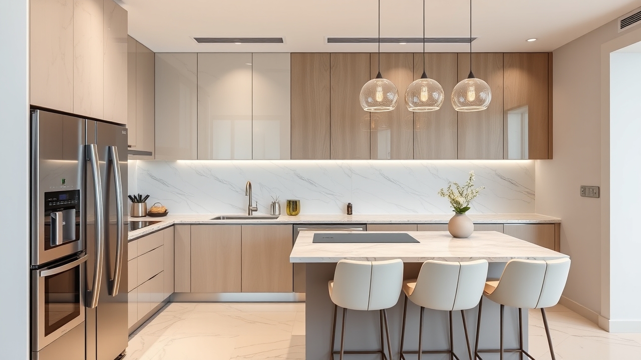 Modern fully equipped kitchen in a Dubai serviced apartment