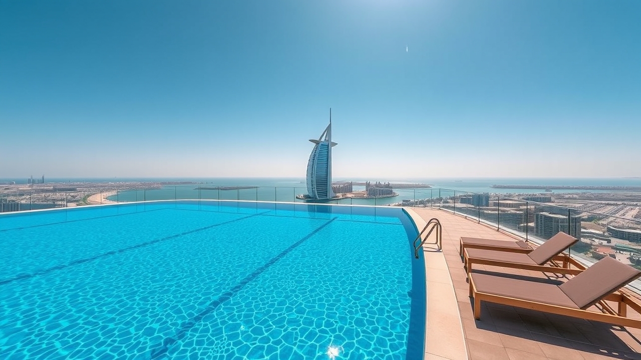 Rooftop pool with Burj Al Arab view in Al Barsha