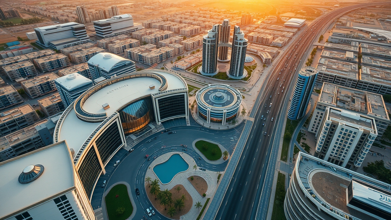 Aerial landscape of Al Barsha and Mall of the Emirates area
