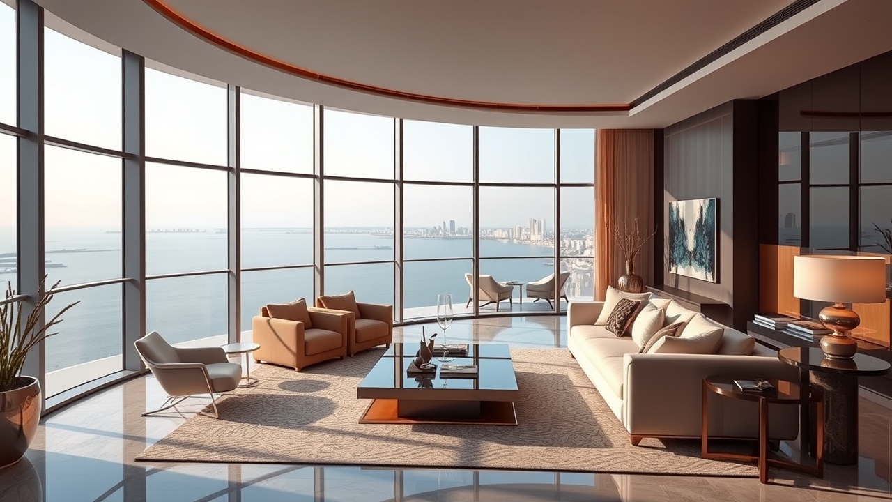 Luxury Palm Jumeirah apartment interior with sea view