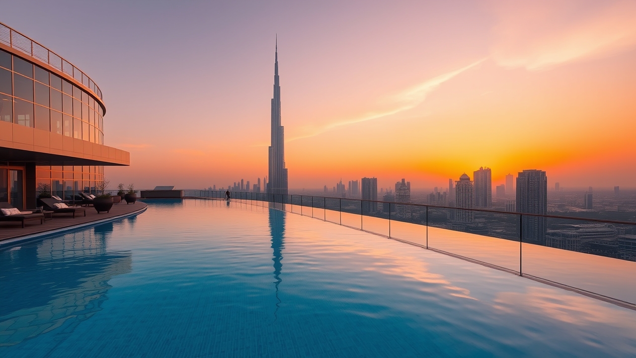 Rooftop infinity pool in City Walk with Burj Khalifa view
