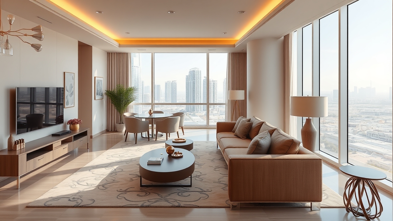 Modern hotel apartment living room interior