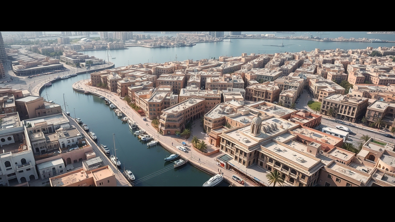 Aerial view of Al Seef district in Bur Dubai