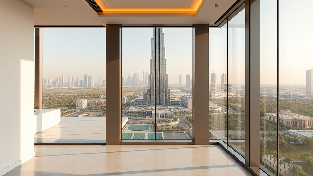 Luxury penthouse view of Dubai skyline