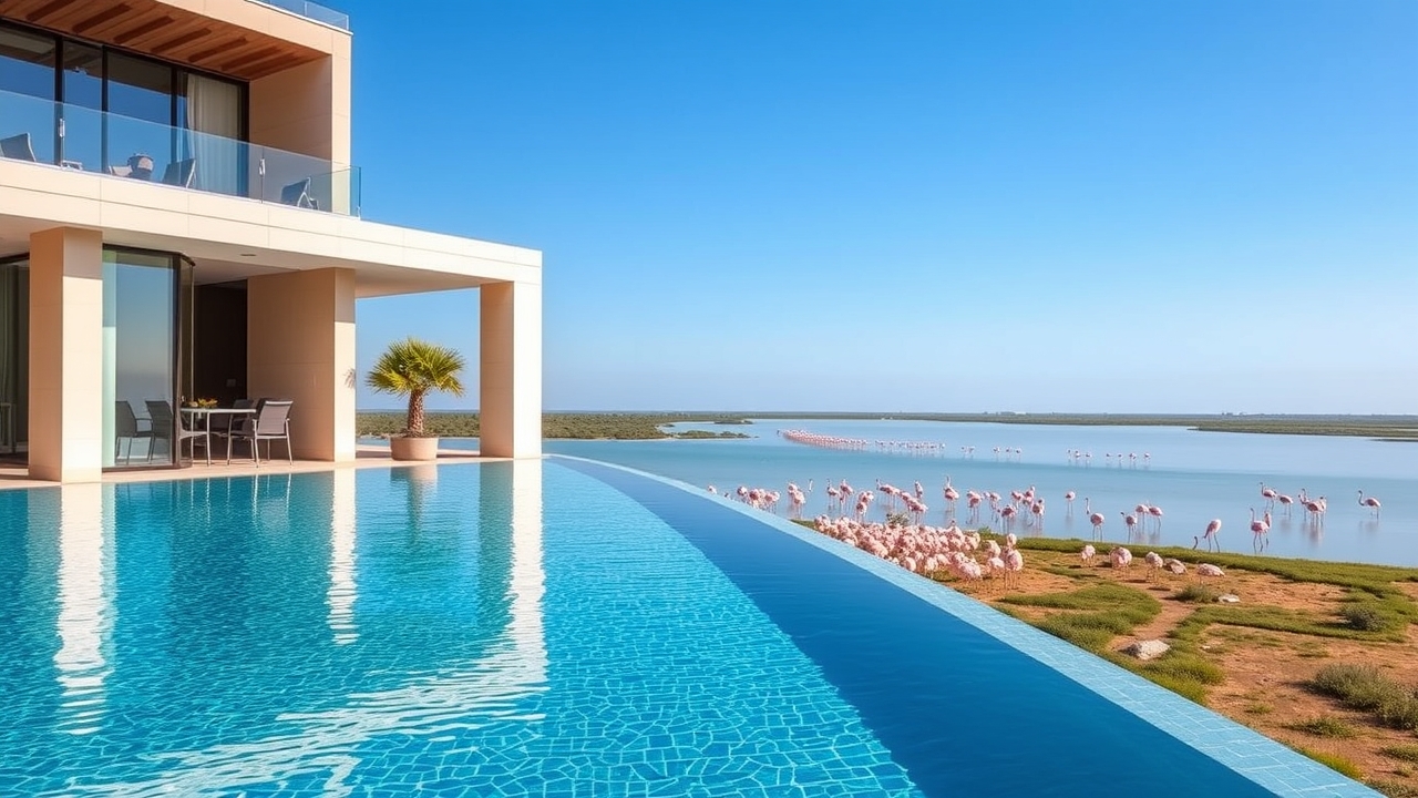 Infinity pool overlooking Ras Al Khor Wildlife Sanctuary