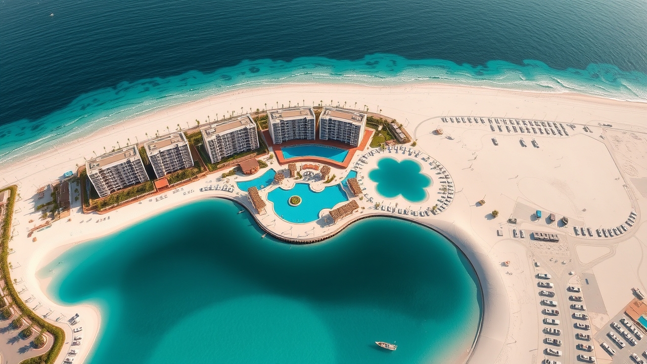 Aerial view of Creek Beach and residential towers