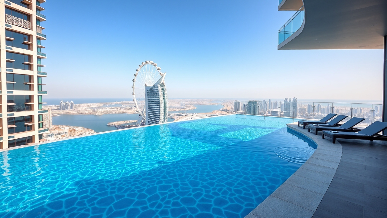 Infinity pool overlooking Dubai Marina skyline