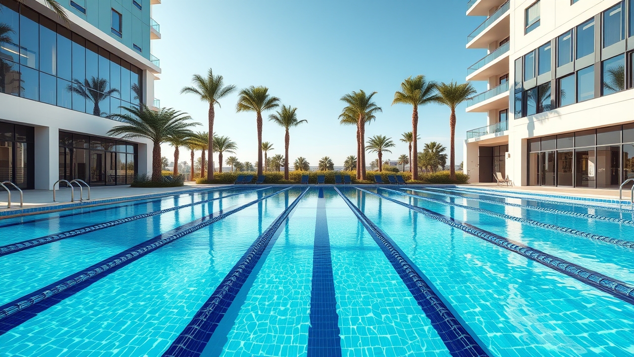 Professional 25-meter lap pool in Dubai apartment complex