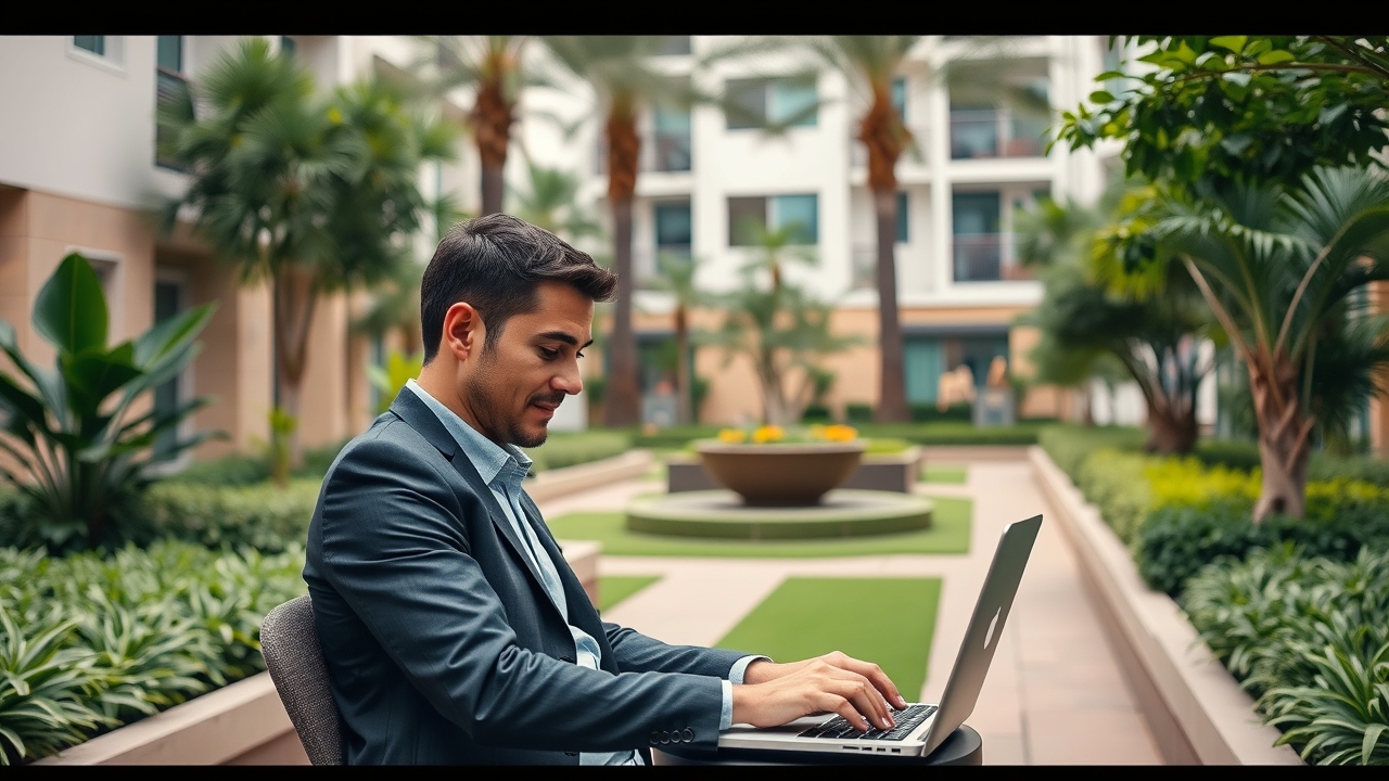 Freelancer working in a communal garden in UAE
