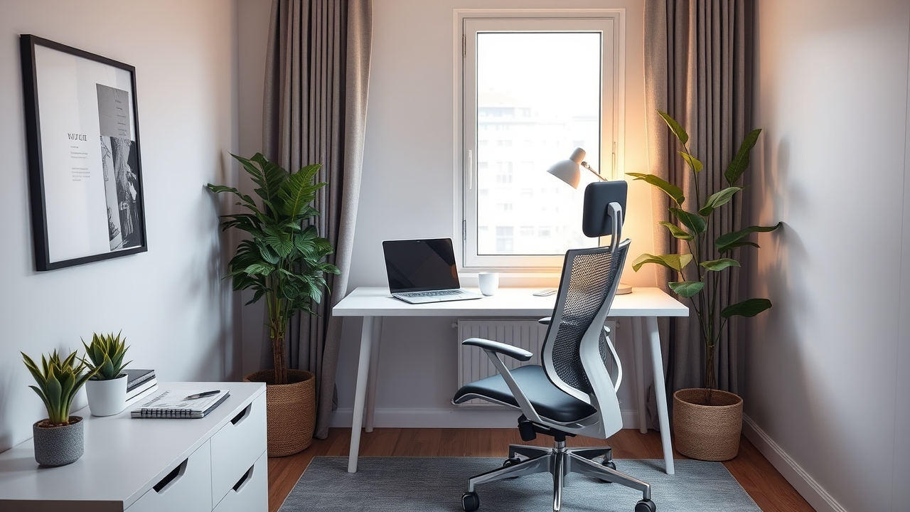 Professional home office setup in a studio apartment