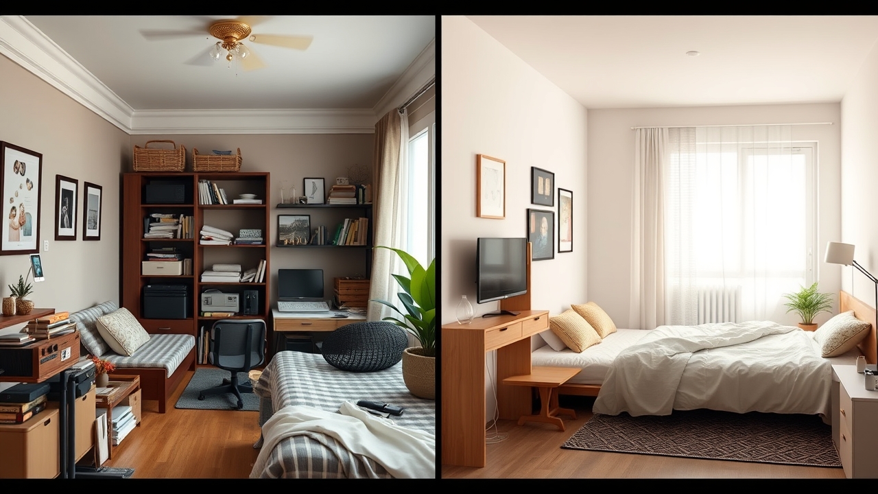 Comparison of space between hotel room and studio