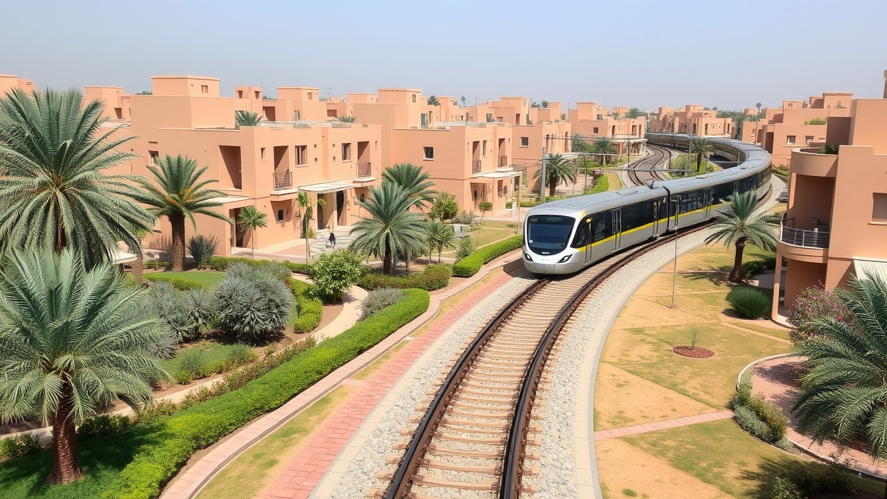 Dubai Metro line near Discovery Gardens residential area