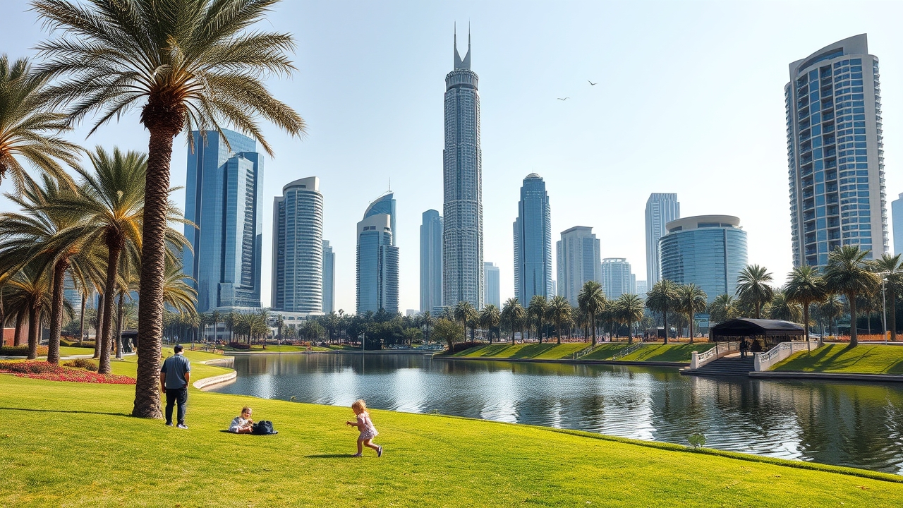 JLT community park and skyscrapers
