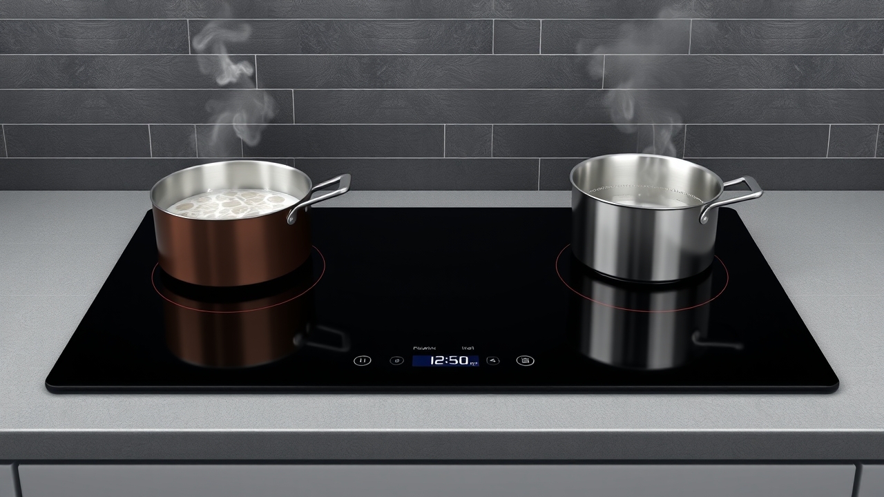 Modern induction cooktop with a steaming pot