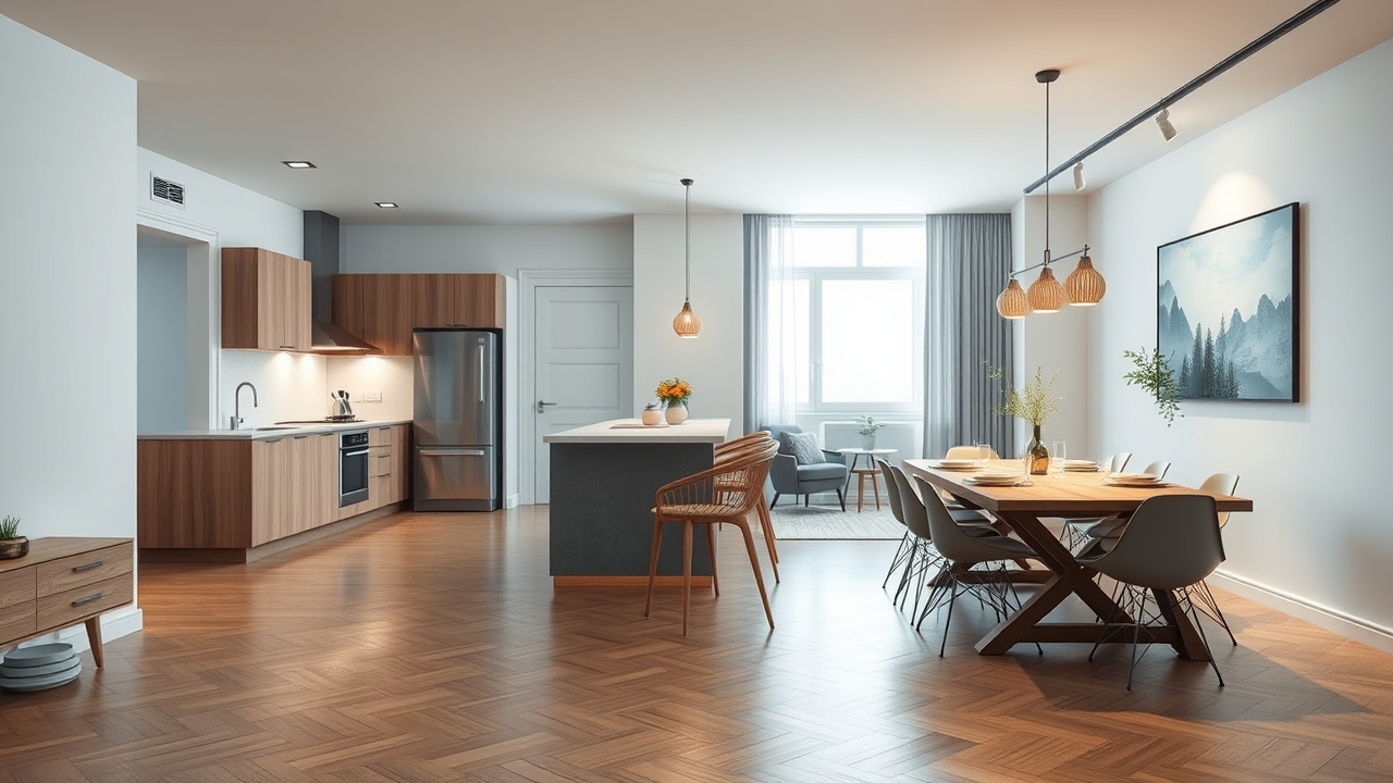 Elegant open plan dining area and kitchen