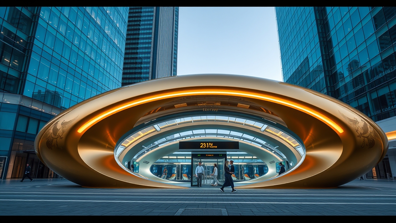 Futuristic architecture of a Dubai Metro station.
