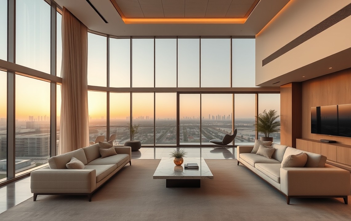 Quiet luxury living room with park view in Dubai Hills Estate