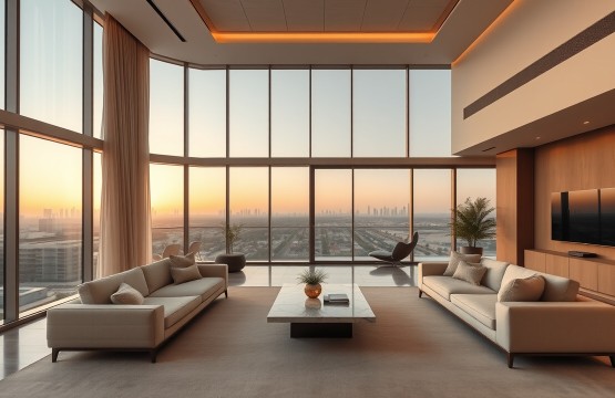 Quiet luxury living room with park view in Dubai Hills Estate