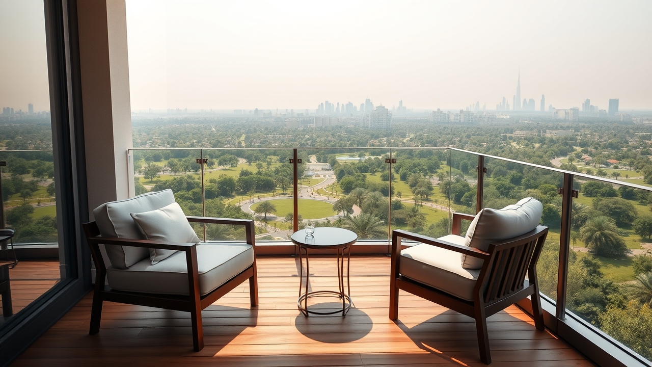 Private balcony with park views in Dubai Hills Estate