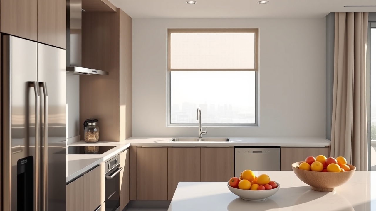 Modern kitchen interior in a serviced apartment