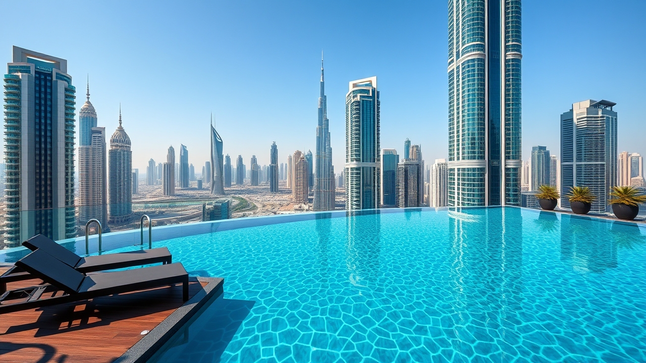 Rooftop infinity pool on a Sheikh Zayed Road skyscraper