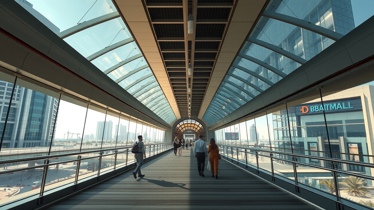 Climate controlled pedestrian bridge to Dubai Mall