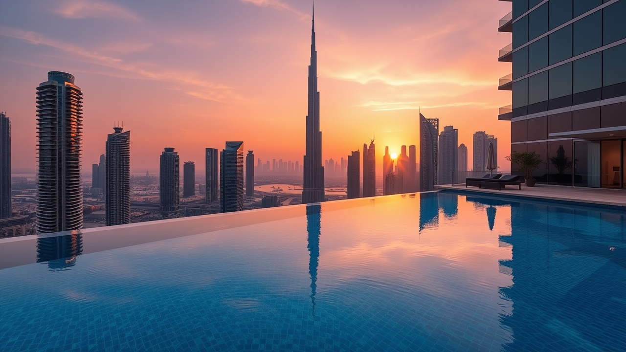Infinity pool overlooking the Dubai skyline