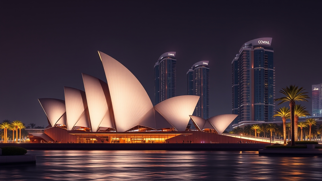 Dubai Opera district at night