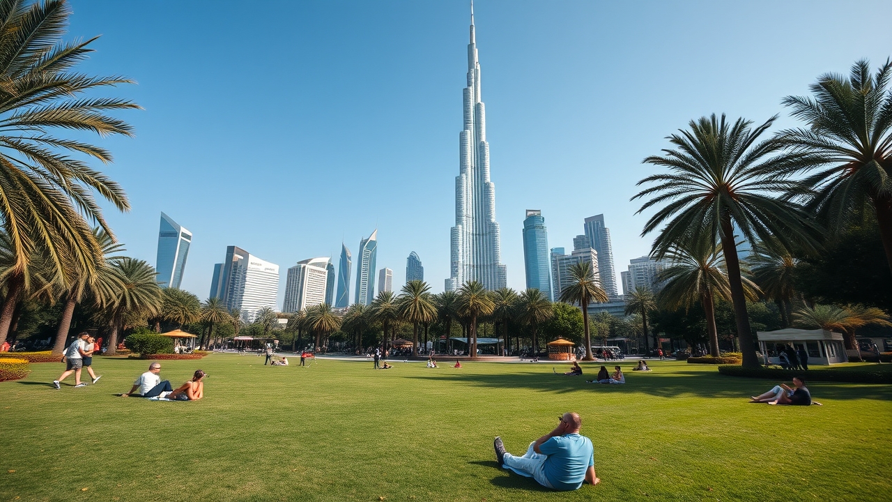 Burj Park with view of Dubai Mall and Burj Khalifa