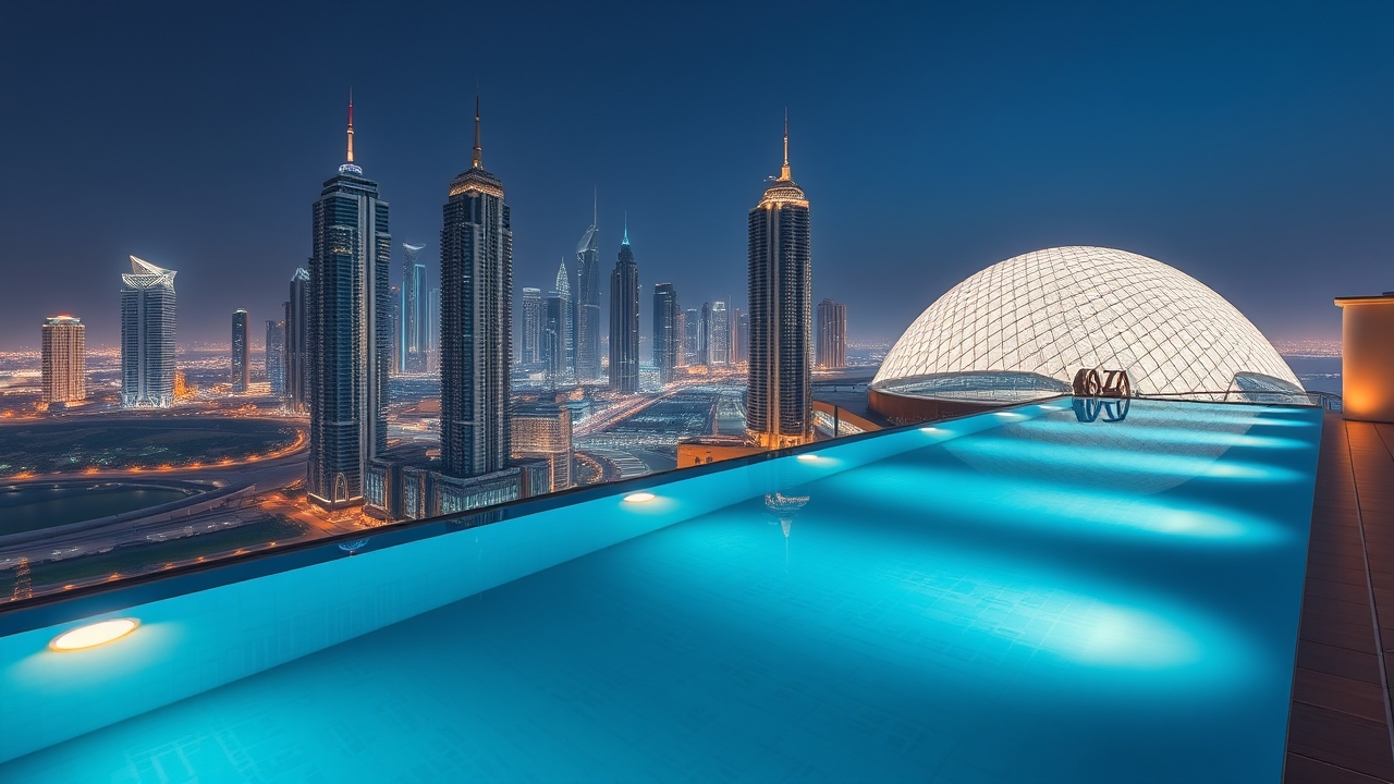 Rooftop infinity pool overlooking Dubai skyscrapers