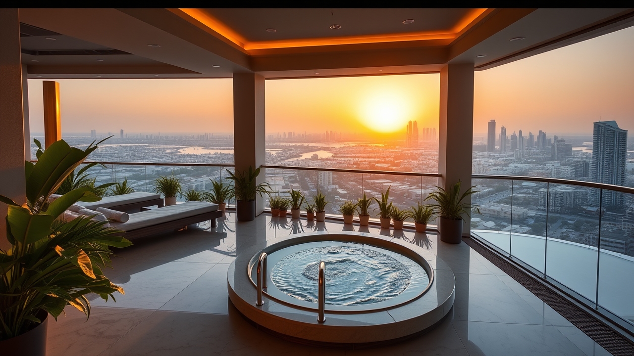 Five Jumeirah Village Sky Villa private jacuzzi terrace