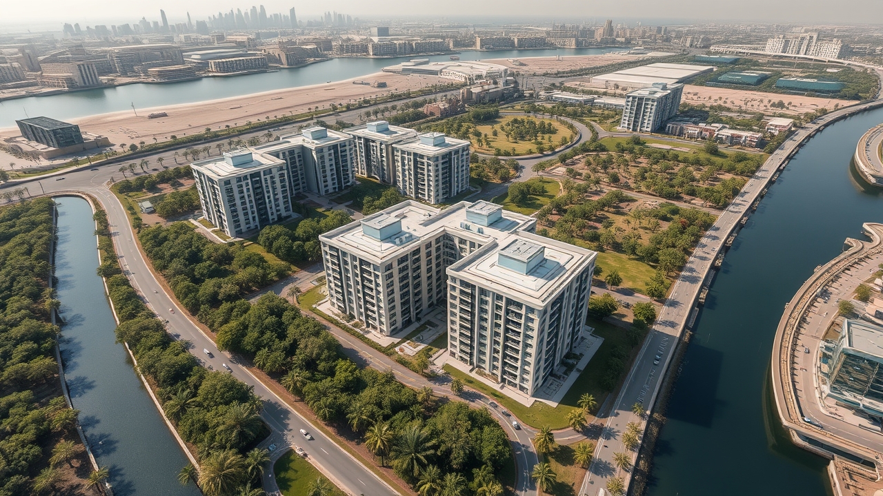 Aerial view of Al Garhoud district near Dubai Airport