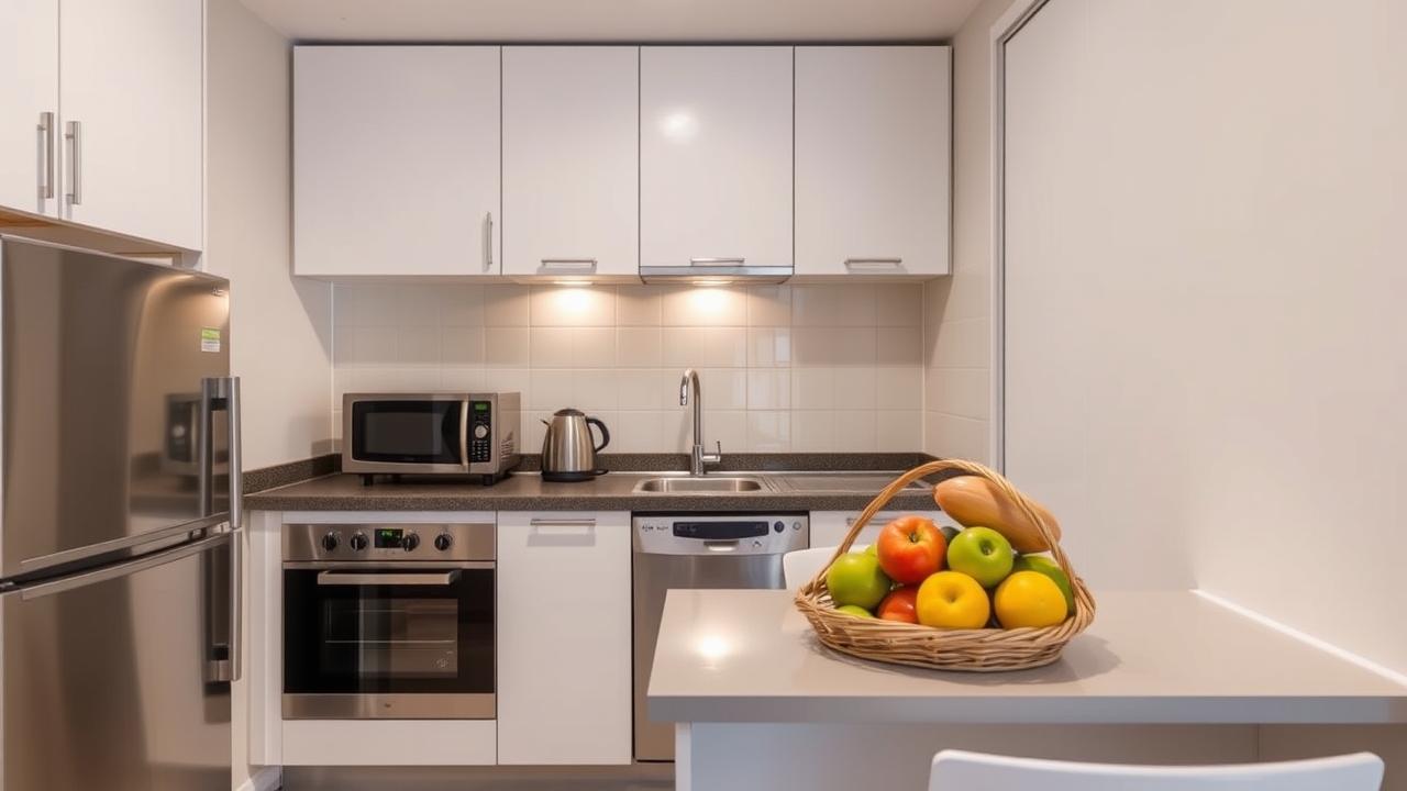 Modern kitchenette in a Dubai serviced apartment
