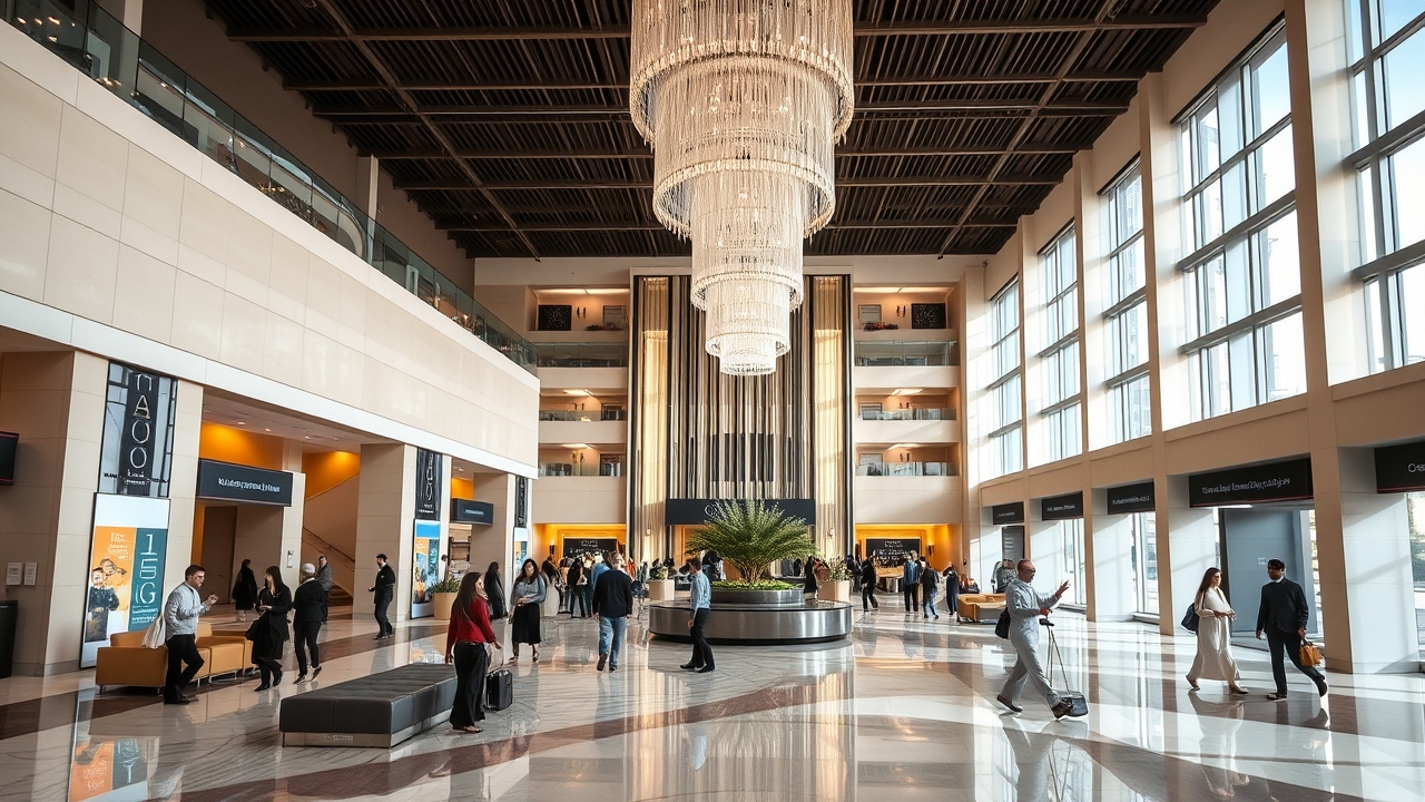 Modern lobby of an airport hotel apartment in Dubai