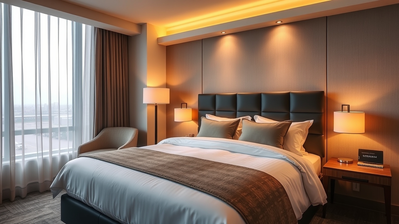Comfortable bedroom in a soundproofed hotel apartment near DXB